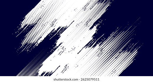 Punto medio tono blanco \u0026 patrón de color azul gradiente grunge textura de fondo. Ilustración vectorial de estilo deportivo de cómics de arte pop de puntos