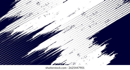 Punto medio tono blanco \u0026 patrón de color azul gradiente grunge textura de fondo. Ilustración vectorial de estilo deportivo de cómics de arte pop de puntos