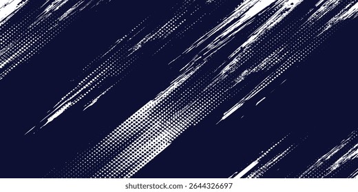 Punto medio tono blanco \u0026 patrón de color azul gradiente grunge textura de fondo. Ilustración vectorial de estilo deportivo de cómics de arte pop de puntos