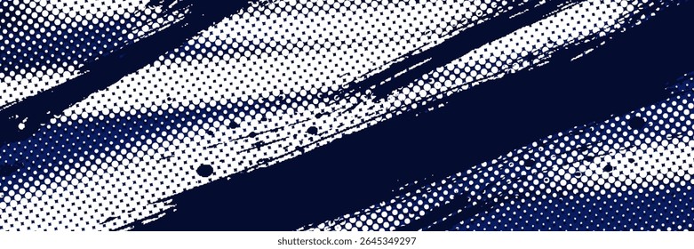 Punto medio tono blanco \u0026 patrón de color azul gradiente grunge textura de fondo. Ilustración vectorial de estilo deportivo de cómics de arte pop de puntos	