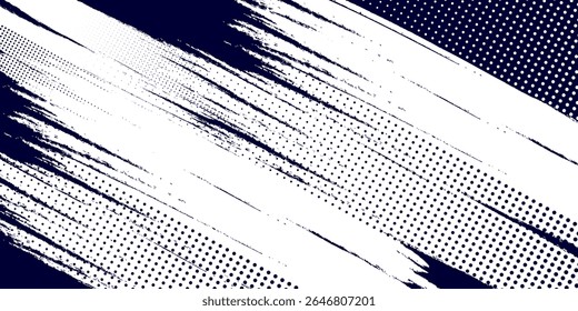 Punto medio tono blanco \u0026 patrón de color azul gradiente grunge textura de fondo. Ilustración vectorial de estilo deportivo de cómics de arte pop de puntos