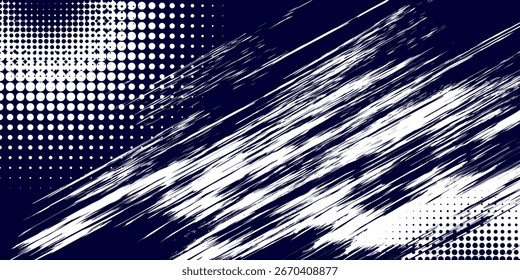 Punto medio tono blanco \u0026 patrón de color azul gradiente grunge textura de fondo. Ilustración vectorial de estilo deportivo de cómics de arte pop de puntos