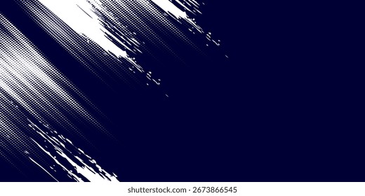Punto medio tono blanco \u0026 patrón de color azul gradiente grunge textura de fondo. Ilustración vectorial de estilo deportivo de cómics de arte pop de puntos
