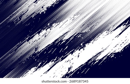 Punto medio tono blanco \u0026 patrón de color azul gradiente grunge textura de fondo. Ilustración vectorial de estilo deportivo de cómics de arte pop de puntos
