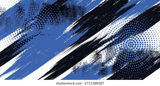 Pontos branco de meio-tom \u0026 cor azul padrão gradiente gradiente textura fundo. Pontos pop art quadrinhos estilo esporte vetor ilustração grunge moderno
