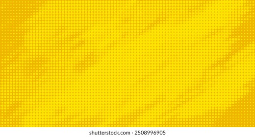 Fondo de textura grunge de gradiente de patrón de color amarillo de semitono de puntos. Ilustración vectorial de estilo deportivo de cómics de arte pop de puntos