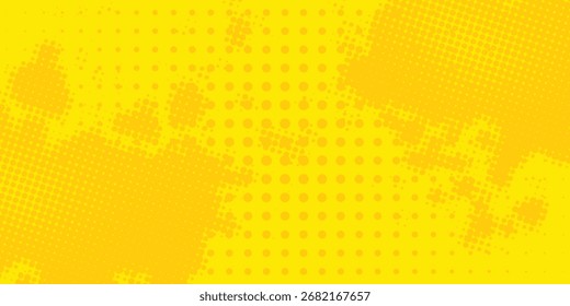 Fondo de textura grunge de gradiente de patrón de color amarillo de semitono de puntos. Dots pop art comics estilo deportivo Ilustración vectorial moderna 