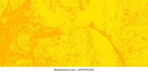 Fondo de textura grunge de gradiente de patrón de color amarillo de semitono de puntos. Ilustración vectorial de estilo deportivo de cómics de arte pop de puntos

