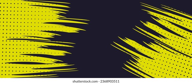 Dots halftone yellow and dark blue color pattern gradient grunge texture background. Dots pop art sport style vector illustration.	