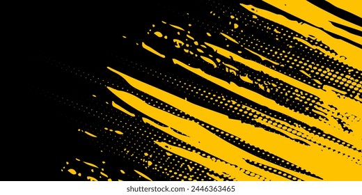 Fondo de textura grunge degradado de patrón de color amarillo y azul oscuro de los puntos de semitonos. Ilustración vectorial de estilo deportivo de arte pop	Vector grunge fondo negro y amarillo
