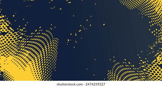 Dots halftone yellow and dark blue color pattern gradient grunge texture background