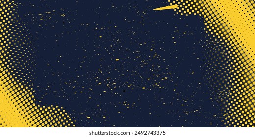 Dots halftone yellow and dark blue color pattern gradient grunge texture background.	

