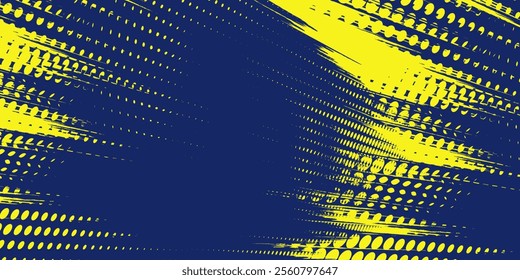 Dots halftone yellow and dark blue color pattern gradient grunge texture background. Dots pop art sport style vector illustration. Eps10