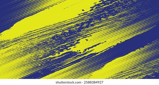 Dots halftone yellow and dark blue vector line color pattern gradient grunge texture background. grunge brush strokes ink paint isolated on white background. modern