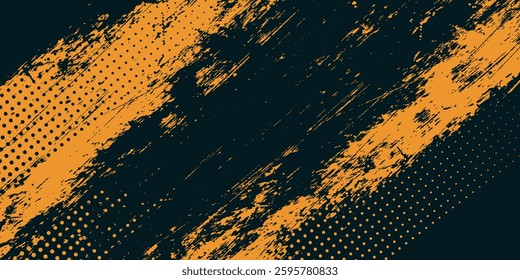 Dots halftone yellow and dark blue color pattern gradient grunge texture background. Dots pop art sport style vector illustration