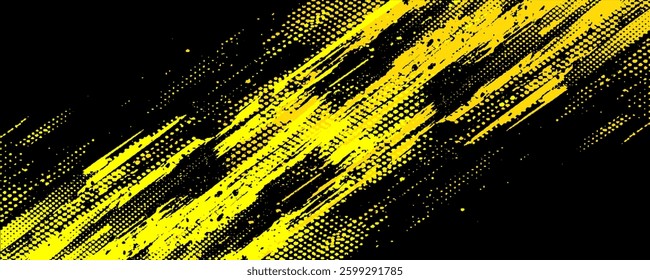 Dots halftone yellow and dark blue color pattern gradient grunge texture background. Dots pop art sport style vector illustration.