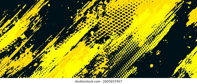 Dots halftone yellow and dark blue color pattern gradient grunge texture background. Dots pop art sport style vector illustration.