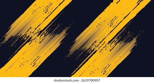 Dots halftone yellow and dark blue color pattern gradient grunge texture background. Dots pop art sport style vector illustration. Vector grunge halftone abstract. Eps 10