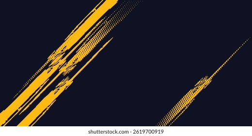 Dots halftone yellow and dark blue color pattern gradient grunge texture background. Dots pop art sport style vector illustration. Vector grunge halftone abstract. Eps 10