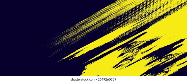 Fondo de textura grunge degradado de patrón de color amarillo y azul oscuro. Punto pop art estilo deportivo moderno grunge