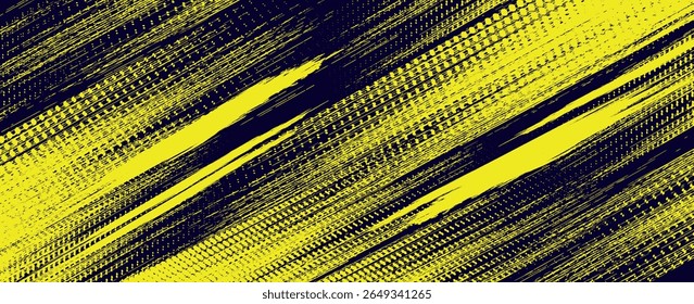 Pontos meio tom amarelo e azul escuro padrão de cor gradiente gradiente fundo textura grunge. Pontos pop art esporte estilo grunge moderno
