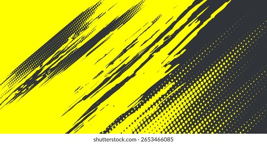 Fondo de textura grunge degradado de patrón de color amarillo y azul oscuro. Ilustración vectorial de estilo deportivo de arte pop de puntos.
