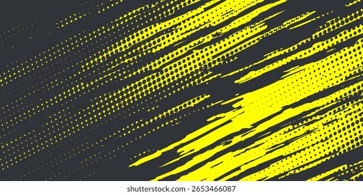 Pontos meio tom amarelo e azul escuro padrão de cor gradiente gradiente fundo textura grunge. Pontos pop art estilo esporte ilustração vetorial.