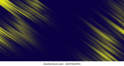 Fondo de textura de grunge de gradiente de patrón de color amarillo y azul oscuro de semitono de puntos. Vector grunge sport.