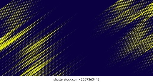 Fondo de textura de grunge de gradiente de patrón de color amarillo y azul oscuro de semitono de puntos. Vector grunge sport.