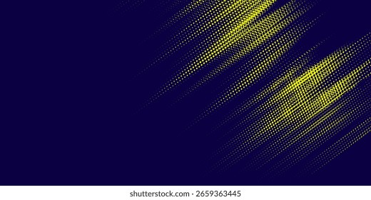Pontos meio tom amarelo e azul escuro padrão de cor gradiente gradiente textura fundo. vetor grunge esporte.