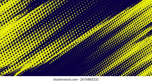 Punkte Halbton gelb und dunkelblaue Farbmuster Farbverlauf Grunge Textur Hintergrund.
