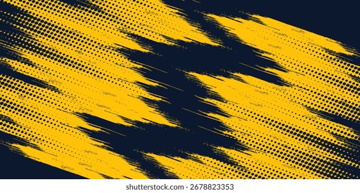 Fondo de textura grunge degradado de patrón de color amarillo y azul oscuro. Ilustración vectorial de estilo deportivo de arte pop de puntos