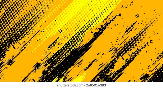 Dots halftone yellow and dark blue color pattern gradient grunge texture background. Dots pop art sport style vector illustration