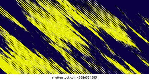 Fondo de textura grunge degradado de patrón de color amarillo y azul oscuro de semitono de puntos