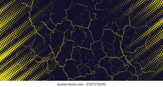 Fondo de textura grunge degradado de patrón de color amarillo y azul oscuro. Ilustración vectorial de estilo deportivo de arte pop de puntos