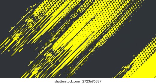 Fondo de textura grunge degradado de patrón de color amarillo y azul oscuro. Ilustración vectorial de estilo deportivo de arte pop de puntos.