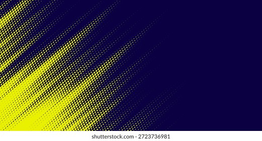 Fondo de textura de grunge de gradiente de patrón de color amarillo y azul oscuro de semitono de puntos. Vector grunge