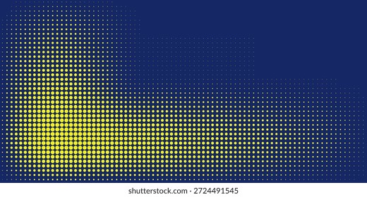Punkte Halbton gelb und dunkelblaue Farbmuster Farbverlauf Grunge Textur Hintergrund. Dots Pop Art Sport Stil Vektorgrafik. EPS10