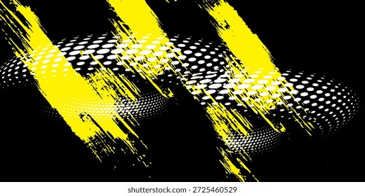 Pontos meio tom amarelo e azul escuro padrão de cor gradiente gradiente fundo textura grunge. Pontos pop art esporte estilo vetor ilustração

