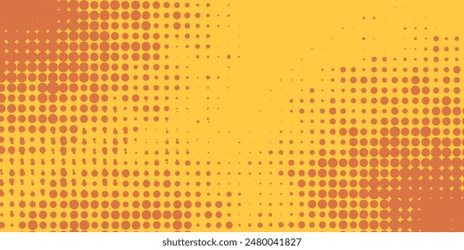 Dots halftone yellow orange color pattern gradient texture with technology digital background. Pop art comics style.