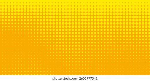 Dots halftone yellow orange color pattern gradient texture with technology digital background. Dots pop art comics with summer background. 