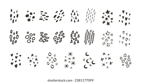 dots, hearts, lines, snowflakes, triangles, star, love, moon textures doodle hand draw set. isolated Abstract organic minimal trendy style shape for pattern, Invitations, Social Media Posts
