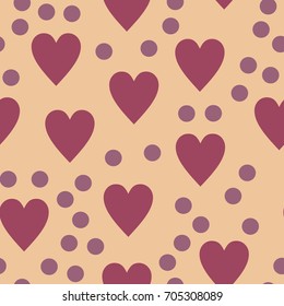 Dots and hearts pattern. Seamless vector illustration. Retro, vintage background Vector illustration Flat Scandinavian style for print on fabric, gift wrap, web backgrounds, scrap booking, patchwork