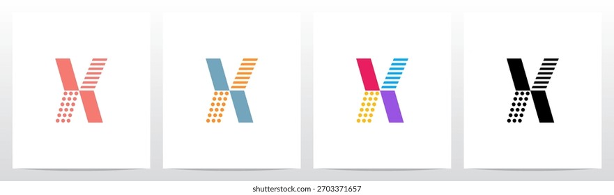 Puntos Y Líneas Horizontales Letras Divididas Logotipo Inicial Diseño X