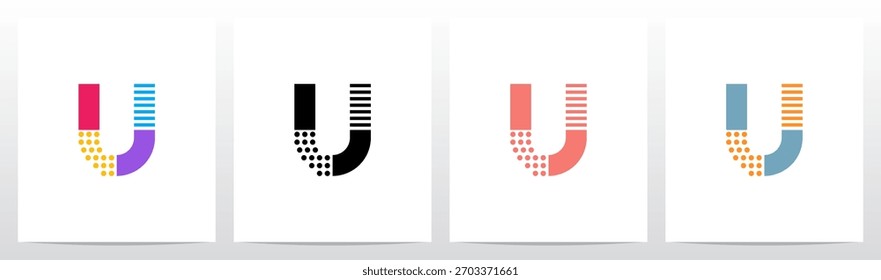 Puntos Y Líneas Horizontales Letras Divididas Logotipo Inicial Diseño U
