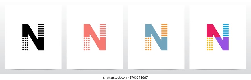 Puntos Y Líneas Horizontales Letras Divididas Logotipo Inicial Diseño N