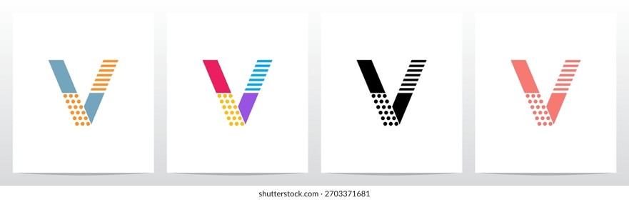 Pontos E Linhas Horizontais Divididas Letras Iniciais Logo Design V