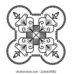 Dots, Lamps and Spirals - Rangoli or Paisley With dark Background Vector Art 