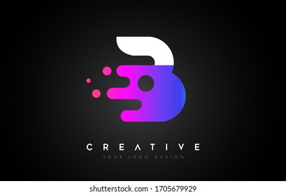 Diseño del logotipo de la letra puntos B. Icono de letra B con Idea líquida líquida e Ilustración vectorial de color púrpura.