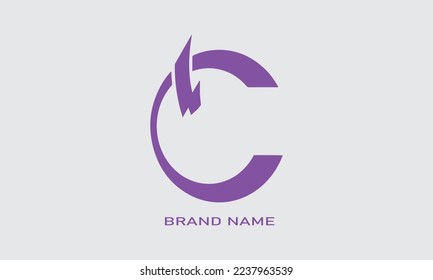 Dots Letter C Logo. Letter C Design Vector with lightning pattern.